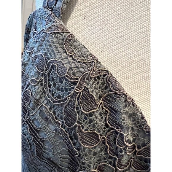 Adrianna Papell Dress Size 12 Grayish-Sage Green w/Gold Shimmer Lace Overlay - Picture 3 of 10
